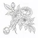 peonies and ranunculus flowers tattoo design idea