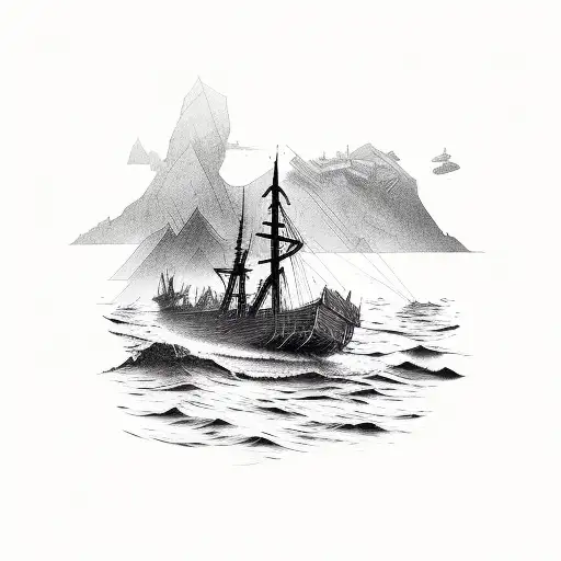 old wooden shipwreck  tattoo design idea