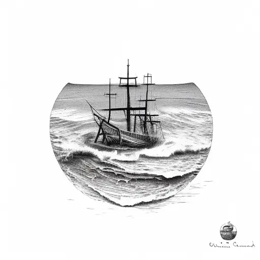 outer banks, NC old wooden shipwreck  tattoo design idea