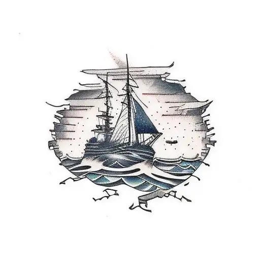 old wooden shipwreck  tattoo design idea