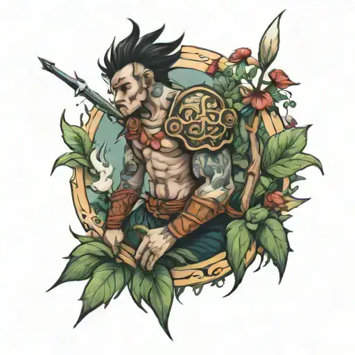warrior in the garden tattoo design idea