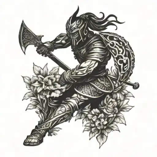 warrior in the garden tattoo design idea