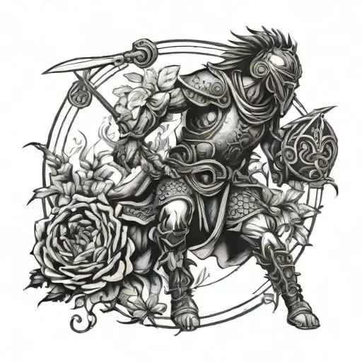 warrior in the garden tattoo design idea