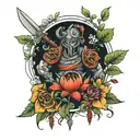 warrior in the garden tattoo design idea