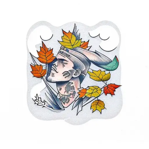 autumn leaves with young blond boy tattoo design idea