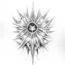 Chest tattoo design, man made from ice, with a young spiky blond hair sorcerer, a blue Wren , blue feather stars and blu tattoo design idea