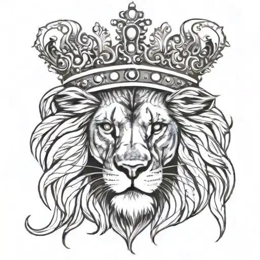Half face of a lion wearing crown and headband tattoo design idea