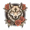 wolf with rose intertwined tattoo design idea