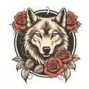wolf with rose intertwined tattoo design idea