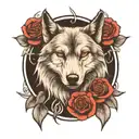 wolf with rose intertwined tattoo design idea
