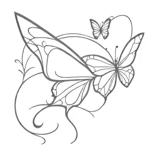 Incorporate flowy abstract line art into a minimalist butterfly design tattoo design idea