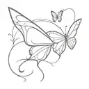 Incorporate flowy abstract line art into a minimalist butterfly design tattoo design idea