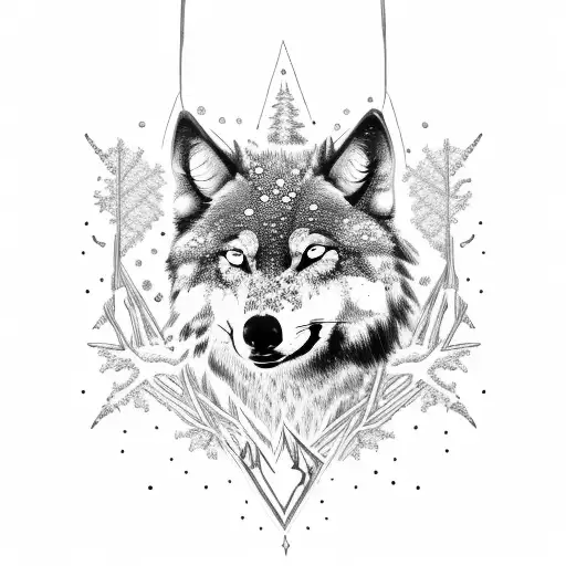 winter forest, moon, raven, dacian wolf, sword, runes on sword tattoo design idea