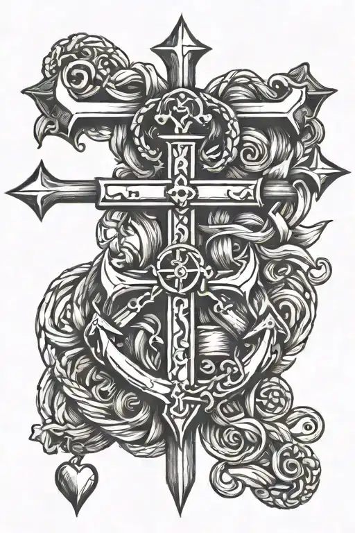 heart anchor cross tattoo design idea