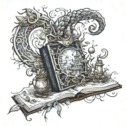 book fantasy scene tattoo design idea