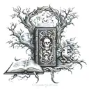 book fantasy scene tattoo design idea