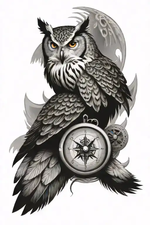 eagle owl wings spread compass rattle snake   tattoo design idea