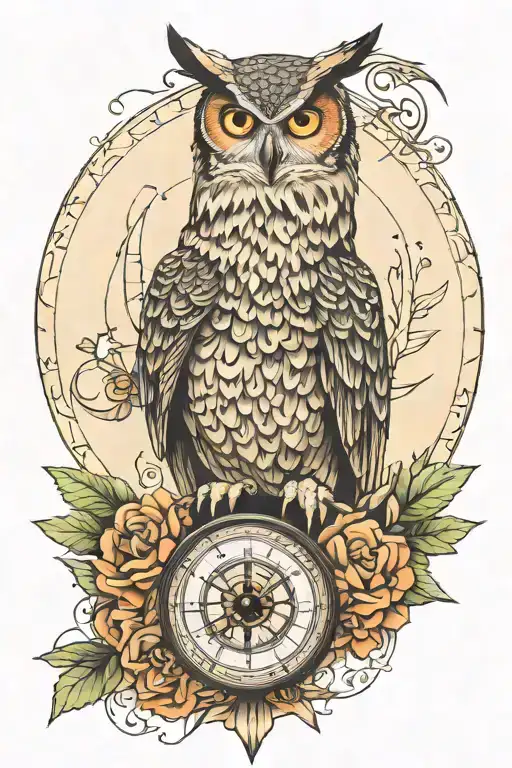 eagle owl compass rattle snake   tattoo design idea