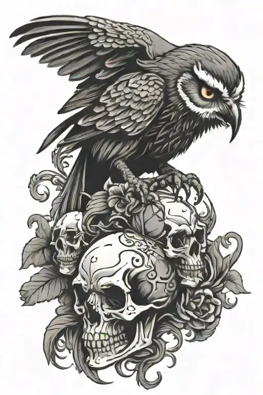 Venom owl perched on skull tattoo design idea