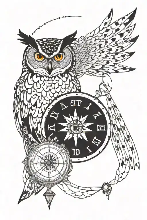 eagle owl compass rattle snake   tattoo design idea