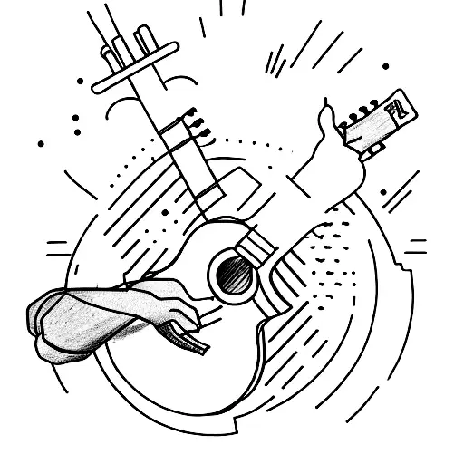 A sketch-style tattoo of Machine Gun Kelly sitting on a mountain peak strumming a guitar tattoo design idea