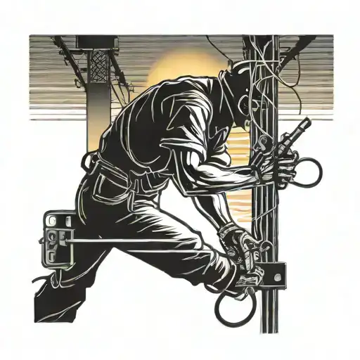 A silhouette of a lone electrician working against a stunning sunset backdrop tattoo design idea