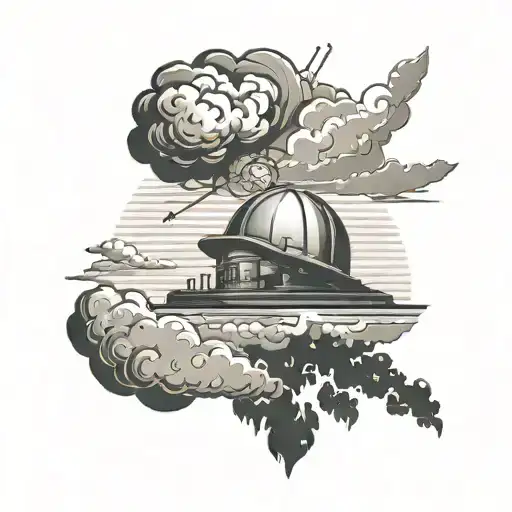 A black-grey tattoo of a sunset with a hidden image of an electrician's hard hat in the clouds tattoo design idea
