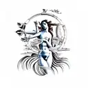 Create a tattoo inspired by the famous painting 'The Birth of Venus' by Botticelli, but give it a modern twist by incorporating architectural elements from Greece and Rome. tattoo design idea