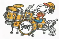 Snoopy playing drums tattoo design idea