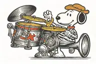 Snoopy playing drums tattoo design idea