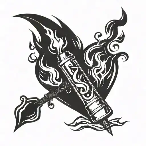 design me a tattoo of a Molotov with a heart inside and the fire burns travel and experience tattoo design idea