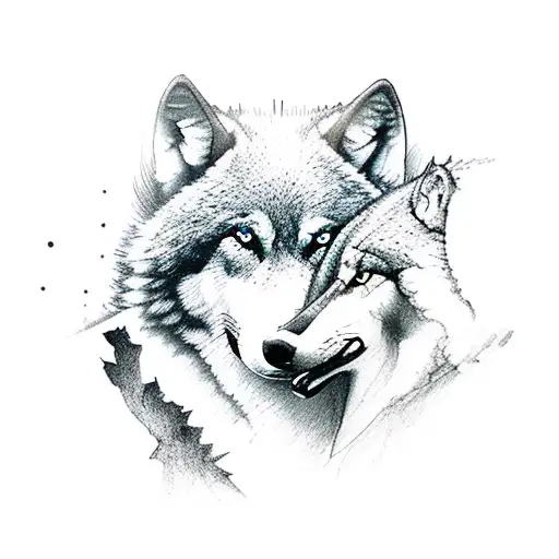 Shadows from a pack of wolves in a field  tattoo design idea