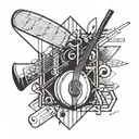 A geometric design incorporating musical notes and cricket equipment tattoo design idea