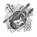 A geometric design incorporating musical notes and cricket equipment tattoo design idea