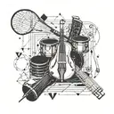 A geometric design incorporating musical notes and cricket equipment tattoo design idea