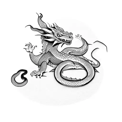 large dragon with a snake, a rabbit and a rat tattoo design idea