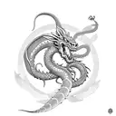 large dragon with a snake, a rabbit and a rat tattoo design idea