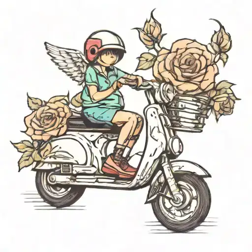 loss of a older sibling with roses and scooter jumping tattoo design idea