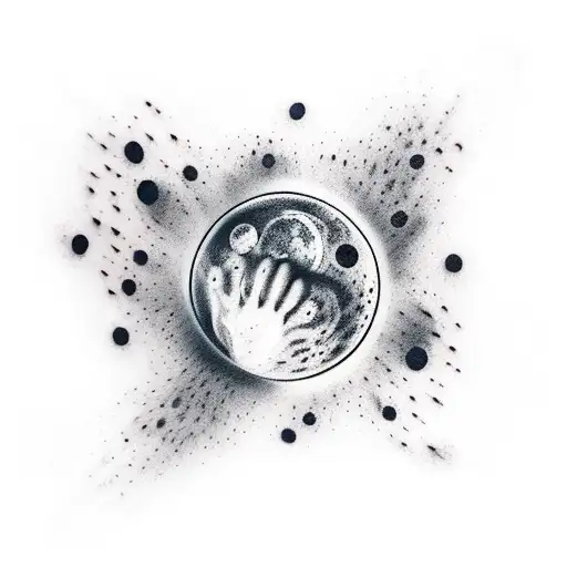 Realistic depiction of a lunar eclipse with dog paw prints as the shadow tattoo design idea