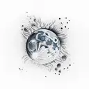 Realistic depiction of a lunar eclipse with dog paw prints as the shadow tattoo design idea