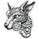 Rod of asclepius as veterinary technician Anubis in the background with the eye of ra above tattoo design idea