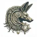 Rod of asclepius as veterinary technician Anubis in the background with the eye of ra above tattoo design idea