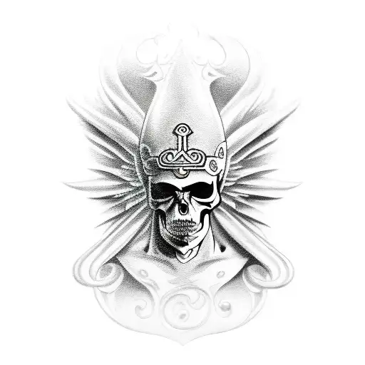 greek god with half skull face  tattoo design idea