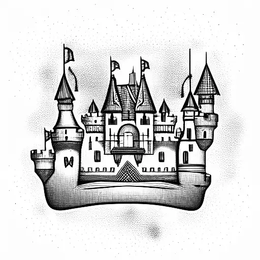 castle fat lines like paint tattoo design idea