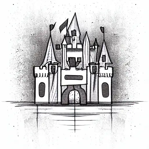 castle fat lines like paint tattoo design idea