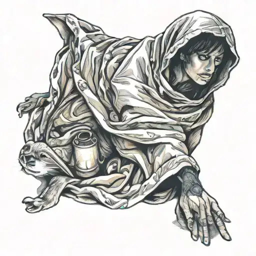 kind under blanket talking with flashlight illuminating the scene tattoo design idea