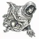 kind under blanket talking with flashlight illuminating the scene tattoo design idea