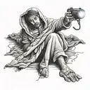 kind under blanket talking with flashlight illuminating the scene tattoo design idea