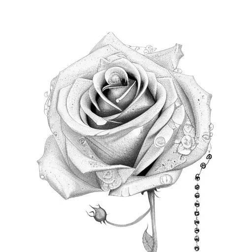 roses wrapped with rosary tattoo design idea