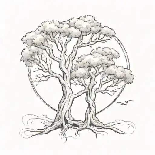 A sketch tattoo of two intertwined trees, representing the strength of your relationship after reuniting with your ex tattoo design idea
